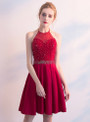 In Stock:Ship in 48 hours Red Halter Chiffon Homecoming Dress
