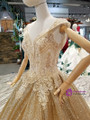 Gold Ball Gown Off The Shoulder Sequins Backless Wedding Dress