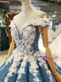Blue Ball Gown Off The Shoulder Sequins Appliques Wedding Dress