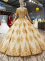 Ball Gown Gold Appliques Off The Shoulder With Beading Wedding Dress