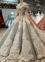 Ball Gown Gray Sequins Off The Shoulder White Lace Wedding Dress