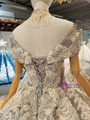 Ball Gown Gray Sequins Off The Shoulder White Lace Wedding Dress