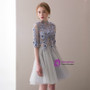 In Stock:Ship in 48 hours Gray High Neck Short Sleeve Homecoming Dress