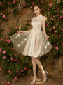In Stock:Ship in 48 hours Champagne High Neck Embroidery Short Dress
