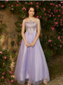 In Stock:Ship in 48 hours Purple Tulle Embroidery Long Bridesmaid Dress