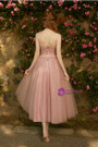 In Stock:Ship in 48 hour Pink Strapless Tulle Tea Length Bridesmaid Dress