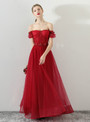 In Stock:Ship in 48 hours Burgundy Off The Shoulder Prom Dress