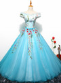 In Stock:Ship in 48 hours Blue Off The Shoulder Tulle Quinceanera Dresses