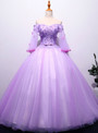 In Stock:Ship in 48 hours Purple Appliques Tulle Quinceanera Dresses