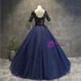 In Stock:Ship in 48 hours Blue Short Sleeve Embroidery Quinceanera Dresses