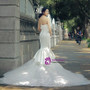 White Mermaid Strapless Tulle Satin With Beading Wedding Dress