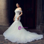 White Mermaid Tulle Off The Shoulder Appliques Wedding Dress