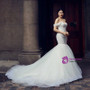 White Mermaid Tulle Off The Shoulder Appliques Wedding Dress
