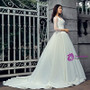 White Satin V-neck Backless Lace Long Sleeve Wedding Dress