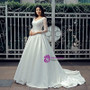 White Satin V-neck Backless Lace Long Sleeve Wedding Dress