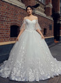 White Ball Gown Tulle Appliques Off The Shoulder Wedding Dress