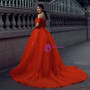 Red Ball Gown Tulle Off The Shoulder Appliques Short Sleeve Wedding Dress
