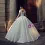 White Ball Gown Off The Shoulder Appliques Floor Length Wedding Dress