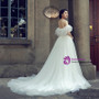 White Ball Gown Off The Shoulder Tulle Lace Backless Wedding Dress