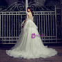 Ball Gown White Tulle Appliques Long Sleeve Sexy Back Wedding Dress