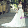 White Tulle Appliques Off The Shoulder Backless Wedding Dress