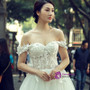 White Tulle Appliques Off The Shoulder Backless Wedding Dress