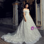 White Ball Gown Tulle Off The Shoulder Long Train Wedding Dress