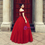 Burgundy Ball Gown Off The Shoulder With Beading Wedding Dress