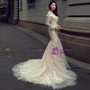 Champagne Mermaid Off The Shoulder Long Sleeve Wedding Dress