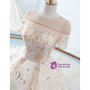 Champagne Ball Gown Sequins Short Sleeve Long Train Wedding Dress