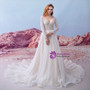 Light Champagne Long Sleeve V-neck Backless Sequins Wedding Dress