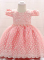 In Stock:Ship in 48 Hours Pink Cap Sleeve With Pearls Little Girl Dress
