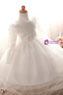 In Stock:Ship in 48 Hours White Tulle Lac Long Sleeve Litter Girl Dress