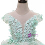 Mint Green Ball Gown Lace Short Sleeve Pearls Flower Girl Dresses