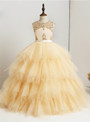 Ball Gown Tulle Lace Beaded Ruffles Floor Length Flower Girl Dress
