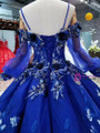 Blue Ball Gown Spaghetti Straps Long Sleeve Backless Wedding Dress