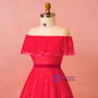 Plus Size Red Tulle Wave Point Off The Shoulder Floor Length Prom Dress