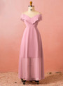 Plus Size Pink Chiffon Spaghetti Straps Floor Length Prom Dress