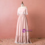 Plus Size Pink Chiffon Lace Straps Floor Length Prom Dress