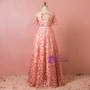 Plus Size Pink Tulle Sequins Short Sleeve Backless Prom Dress