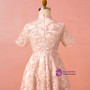 Plus Size Pink Lace High Neck Short Sleeve Knee Length Prom Dress
