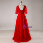 Plus Size Red Tulle V-neck Backless Floor Length Prom Dress
