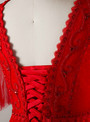 Plus Size Red Tulle V-neck Backless Floor Length Prom Dress