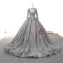 Gray Ball Gown Sequins Long Sleeve Backless Wedding Dress