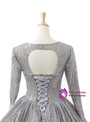 Gray Ball Gown Sequins Long Sleeve Backless Wedding Dress
