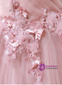 Pink Ball Gown Sweetheart Neck Tulle Appliques Wedding Dress