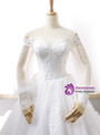White Ball Gown Off The Shoulder Long Sleeve Appliques Wedding Dress