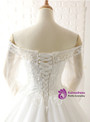 White Ball Gown Off The Shoulder Long Sleeve Appliques Wedding Dress