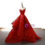 Red Hi Lo Off The Shoulder Short Sleeve Train Wedding Dress