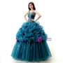 Blue Organza Spaghetti Straps Backless Floor Length Beading Wedding Dress